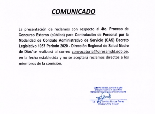 Comunicado 4to. Convocatoria CAS